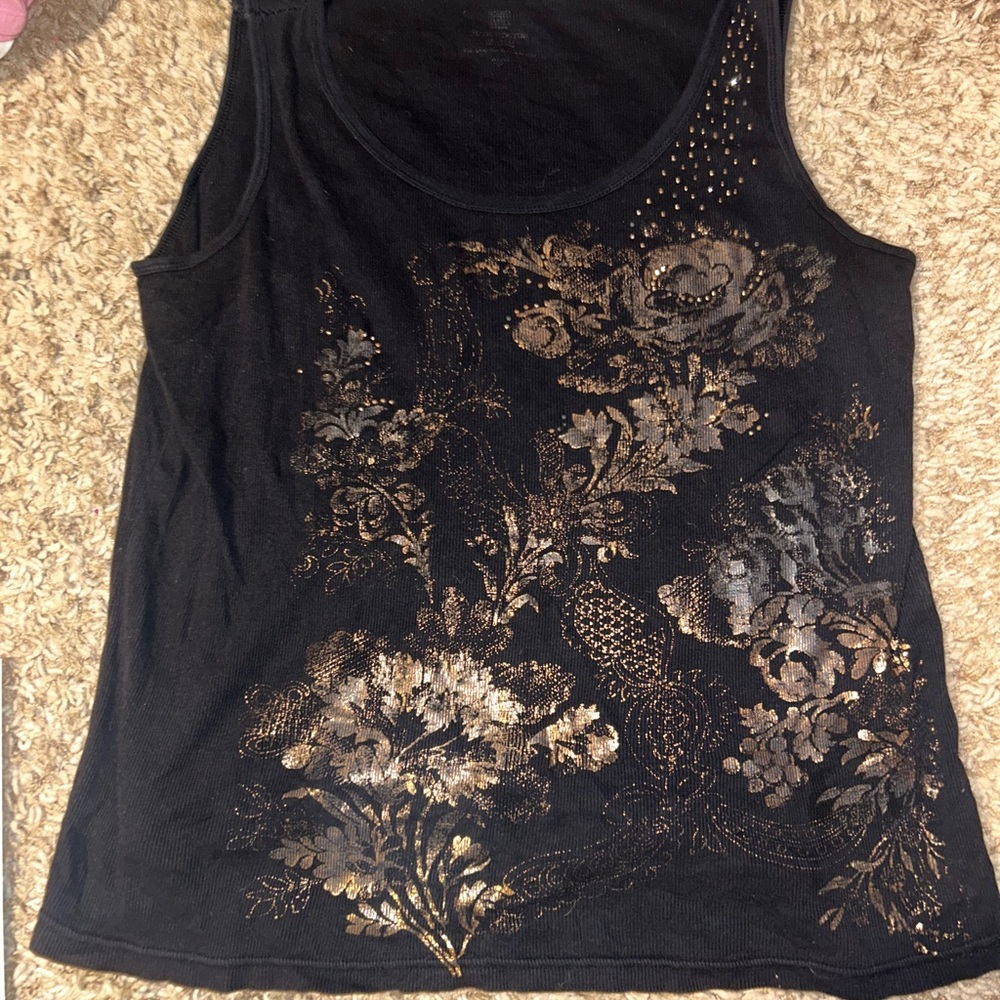Black Rhinestone & Design Tank Top